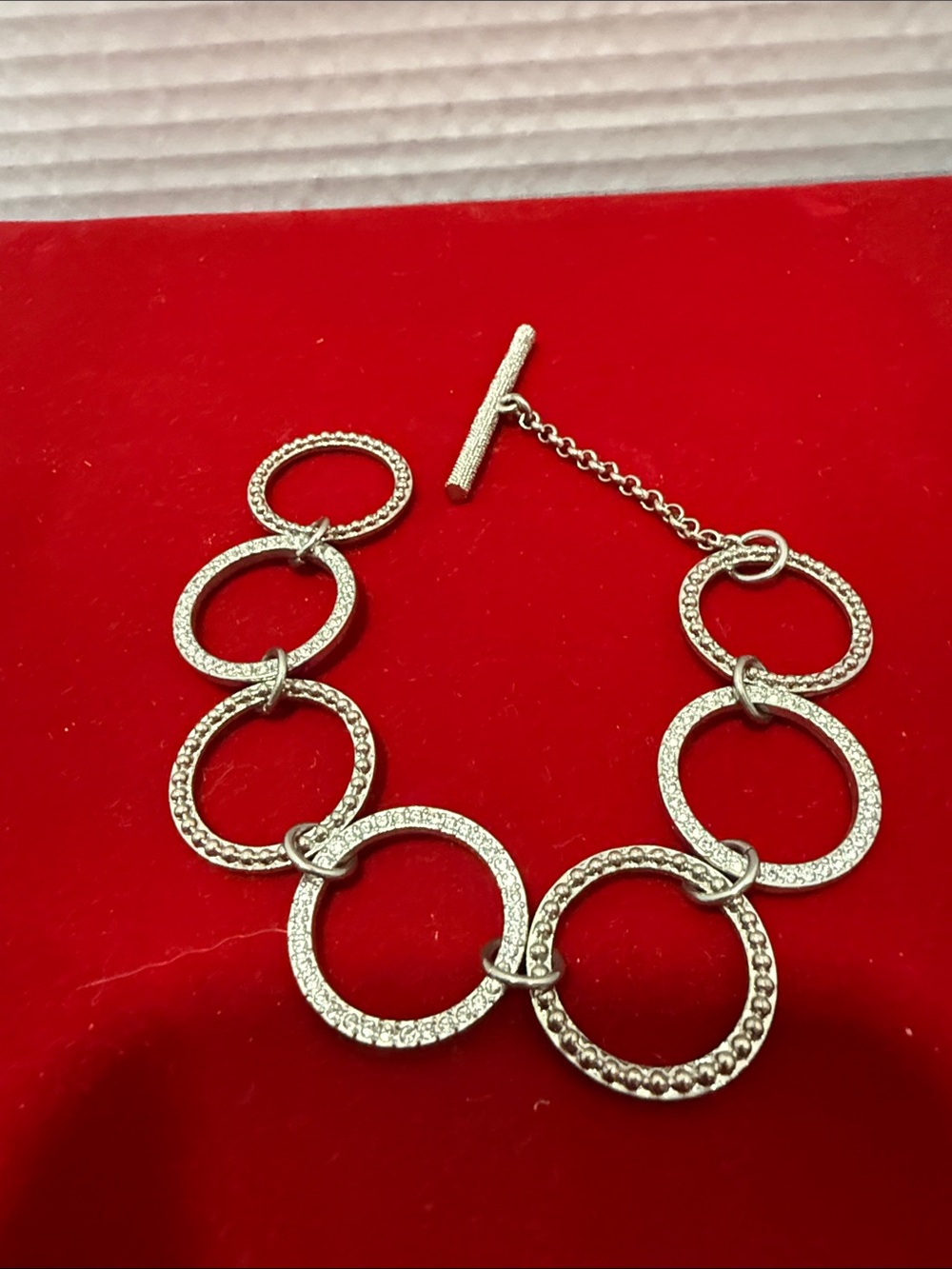 Silver Textured Circle Link Bracelet - Women Jewelry